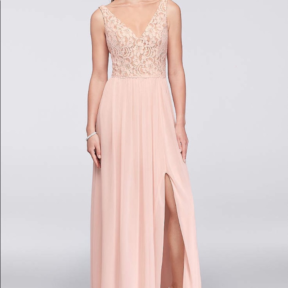 David’s Bridal Illusion V-Neck Lace & Mesh Petal